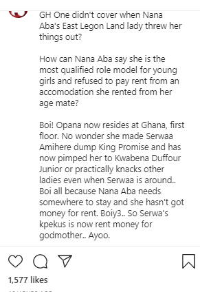 Nana Aba accused of allegedly forcing Serwaa Amihere to dump King Promise for Duffuor 