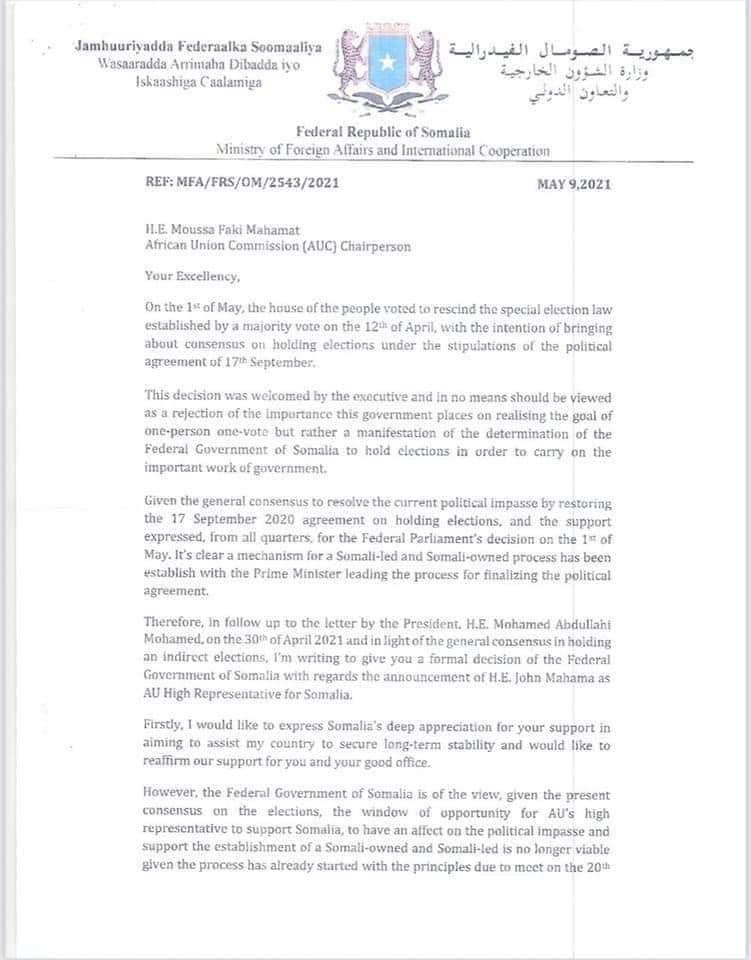 somalia rejects mahama