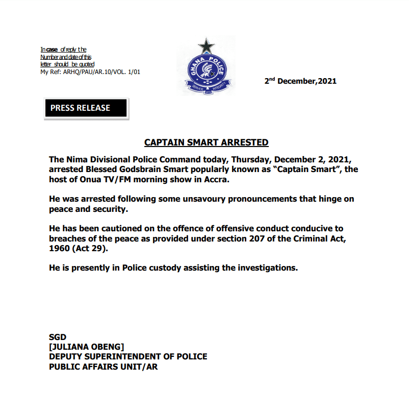 Captain Smart Arrested 